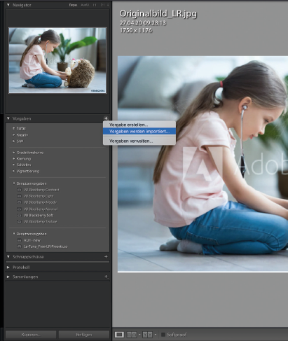 Anwendung Lightroom Filter Schritt 1